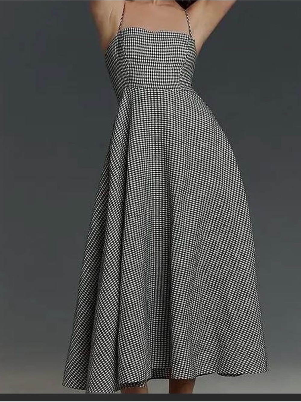 Reformation Black and White Gingham Spaghetti Strap Midi Dress